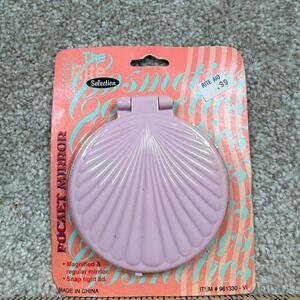 Vintage Rite Aid Seashell Pocket Mirror Lavender Pink Dual Sided Compact
